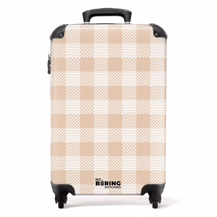 Geruit patroon in beige en crème met textuuraccenten NBS - Handbagage koffer - Kinderen Unisex middel -productfoto_recht