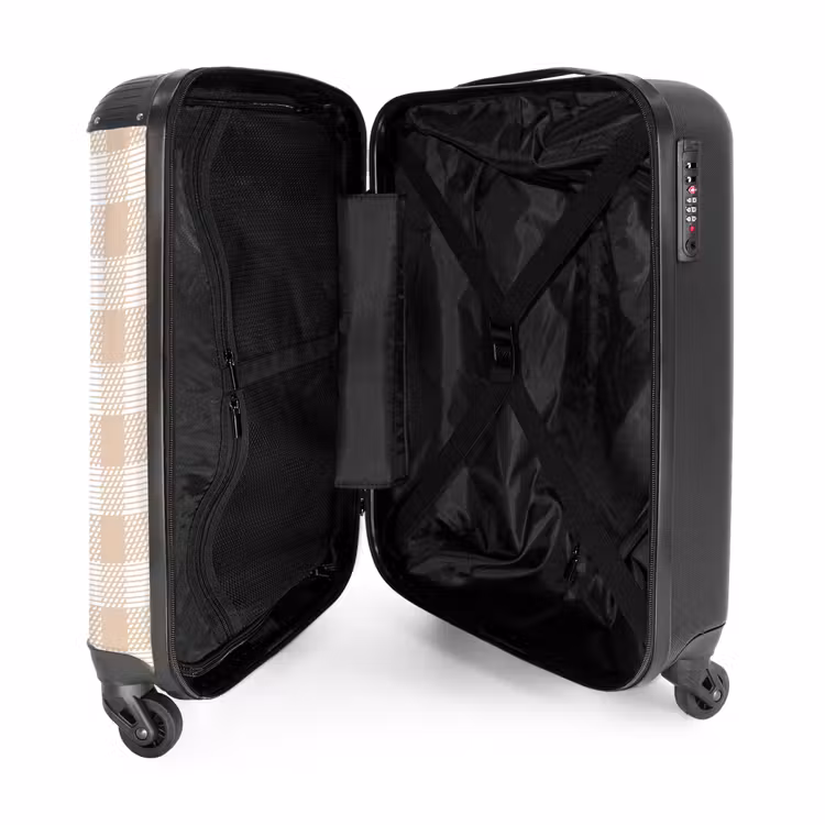 Geruit patroon in beige en crème met textuuraccenten NBS - Handbagage koffer - Kinderen Unisex middel -binnenkant