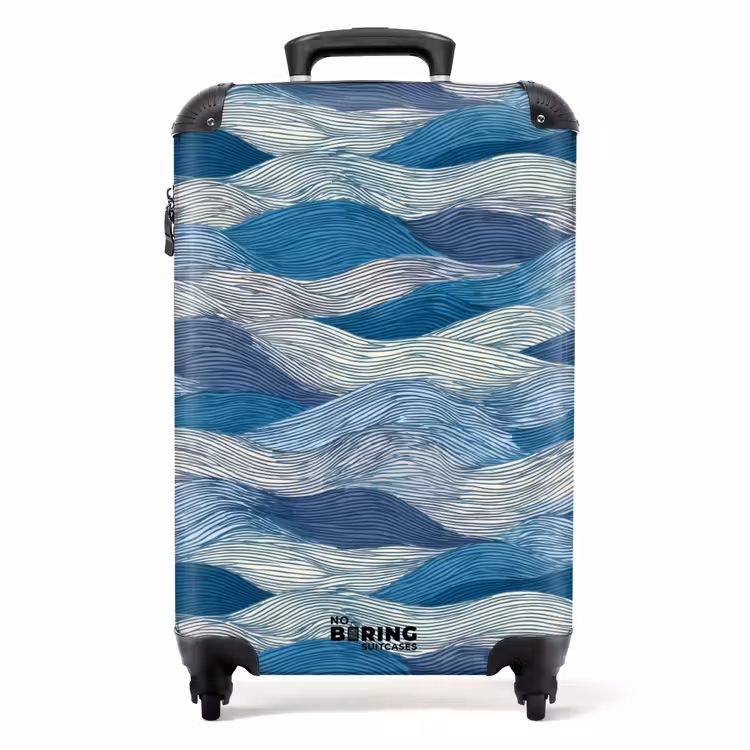 Koffer - Getekend - Blauw - Wit - Golvend - Streepjes - Getekend - Blauw - Wit - Golvend - Streepjes NBS - Handbagage koffer - Volwassenen Unisex middel