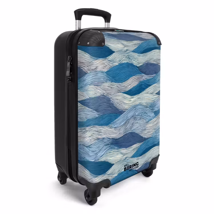 Koffer - Getekend - Blauw - Wit - Golvend - Streepjes - Getekend - Blauw - Wit - Golvend - Streepjes NBS - Handbagage koffer - Volwassenen Unisex middel