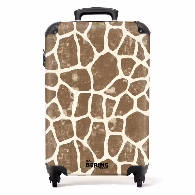 Giraf - Patroon - Beige - Bruin NBS - Handbagage koffer - Volwassenen Unisex middel -productfoto_recht