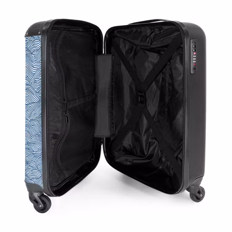 Golven - Ritmisch - Blauw NBS - Handbagage koffer - Volwassenen Unisex middel -binnenkant