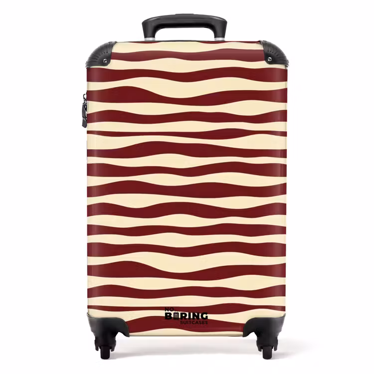 Golven - Rood - Patroon - Crème NBS - Handbagage koffer - Volwassenen Unisex middel -productfoto_recht