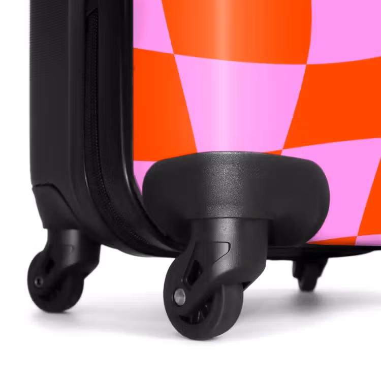 Golvend dambordpatroon in rood en roze NBS - Handbagage koffer - Kinderen Unisex middel -wiel