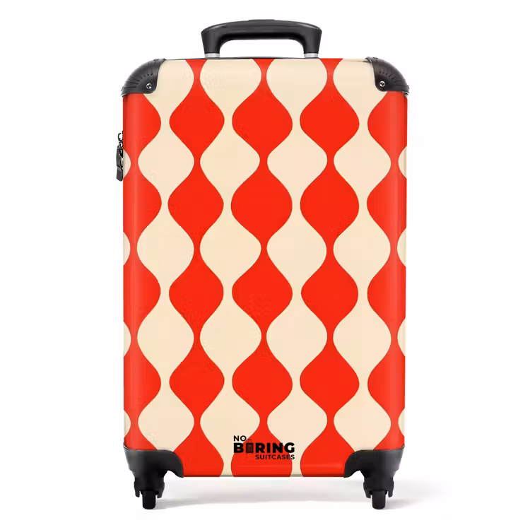 Golvend patroon - Retro - Rood - Beige NBS - Handbagage koffer - Volwassenen Unisex middel -productfoto_recht