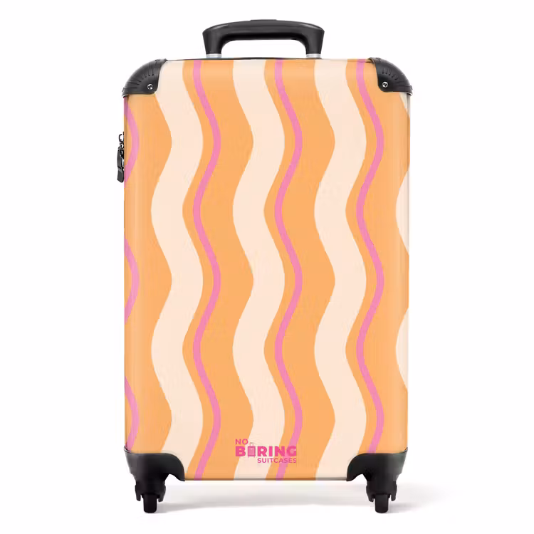 Golvende strepen in oranje en roze NBS - Handbagage koffer - Unisex middel -productfoto_recht