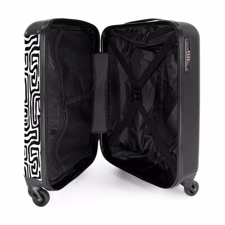 Grafisch - Lijnen - Zwart - Wit NBS - Handbagage koffer - Volwassenen Unisex middel -binnenkant