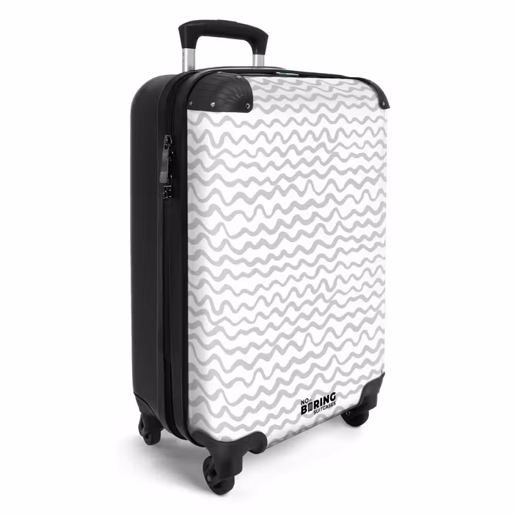 Grijze golflijnen op wit NBS - Handbagage koffer - Volwassenen Unisex middel -productfoto_3d