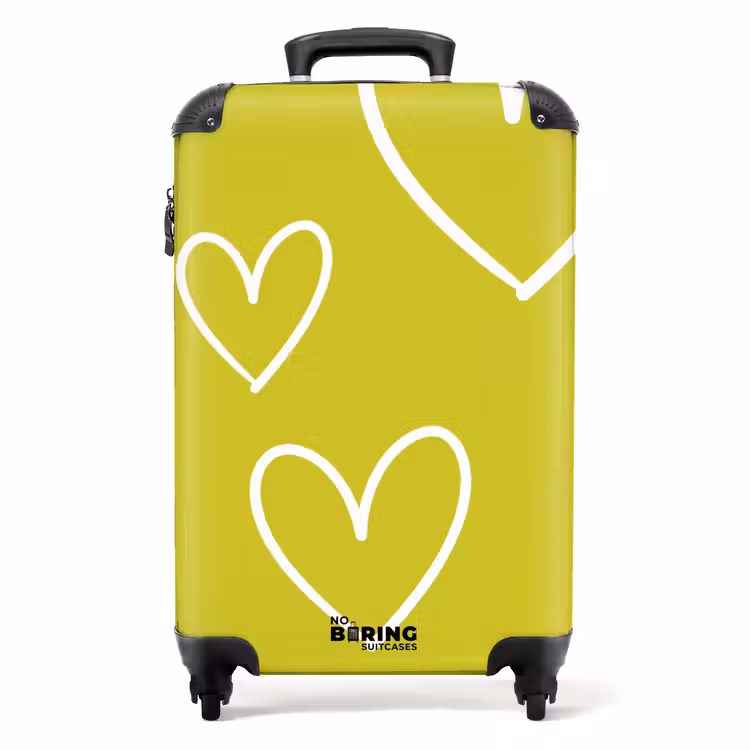 Groen - Hartjes - Wit NBS - Handbagage koffer - Volwassenen Unisex middel -productfoto_recht