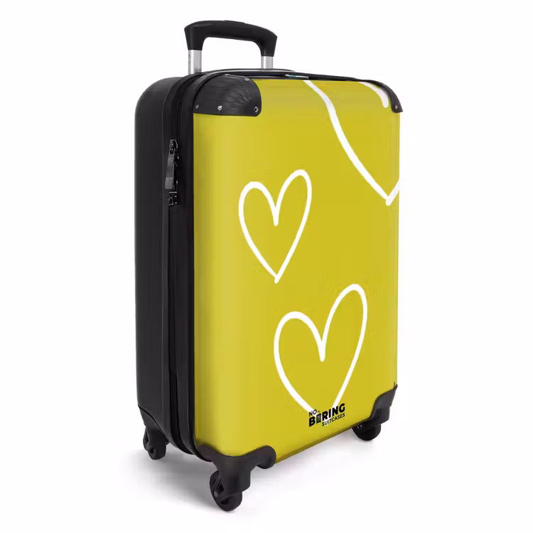 Groen - Hartjes - Wit NBS - Handbagage koffer - Volwassenen Unisex middel -productfoto_3d