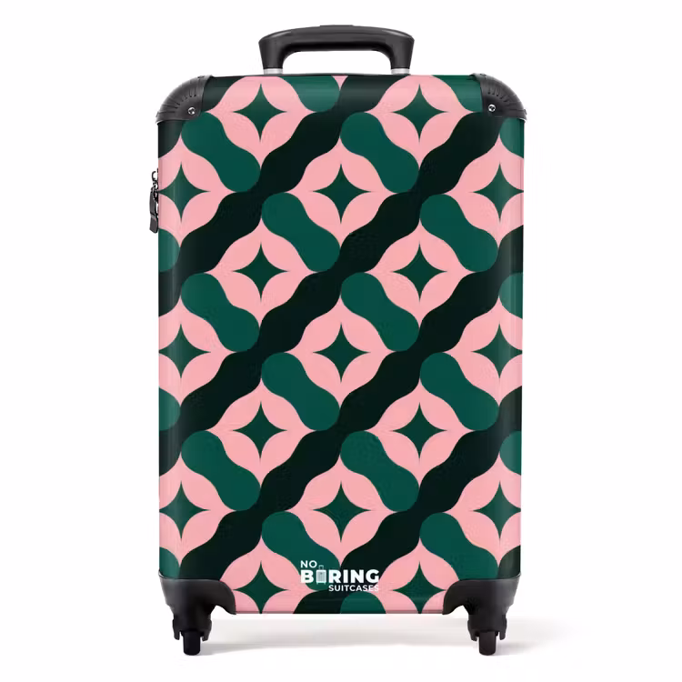Groen - Roze - Retro - Sterren NBS - Handbagage koffer - Volwassenen Unisex middel -productfoto_recht