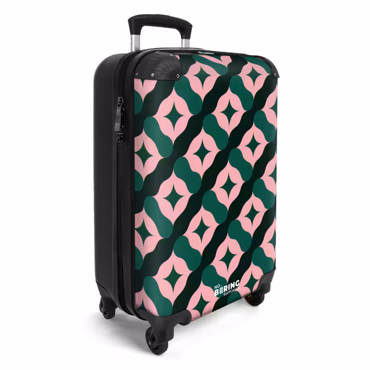 Groen - Roze - Retro - Sterren NBS - Handbagage koffer - Volwassenen Unisex middel -productfoto_3d