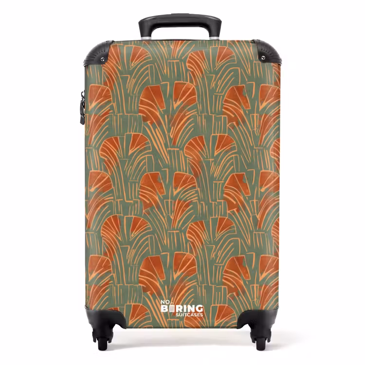 Koffer - Groen - Terracotta - Deco - Waaiers - Groen - Terracotta - Deco - Waaiers NBS - Handbagage koffer - Volwassenen Unisex middel