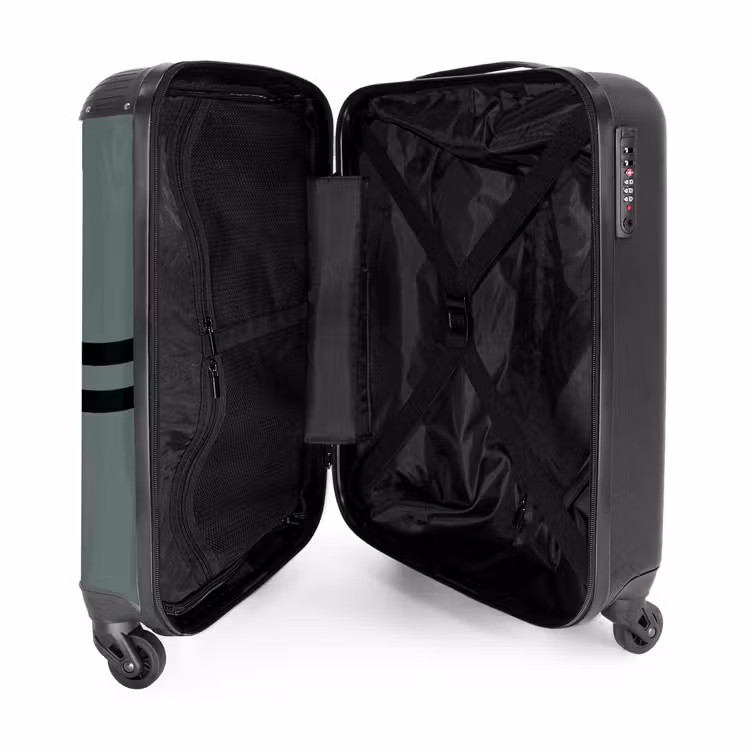 Groene achtergrond met dubbele zwarte horizontale strepen NBS - Handbagage koffer - Volwassenen Unisex middel -binnenkant