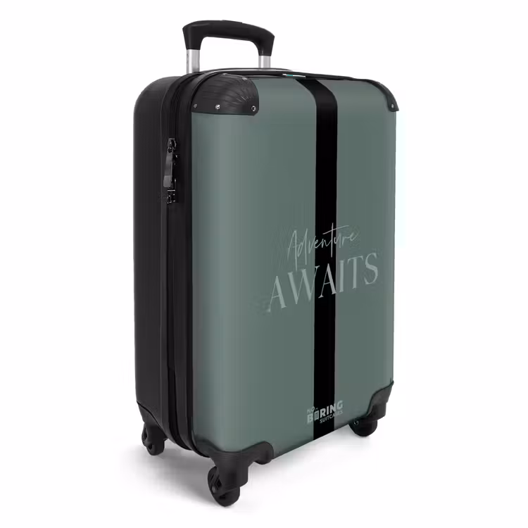 Groene achtergrond met tekst Adventure Awaits NBS - Handbagage koffer - Volwassenen Unisex middel -productfoto_3d