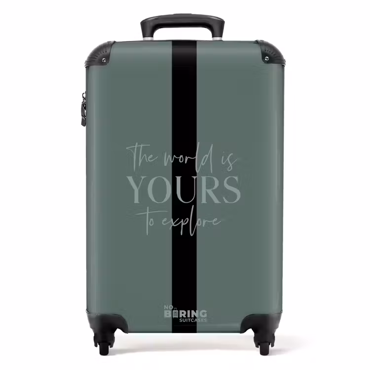 Groene achtergrond met tekst The world is yours to explore NBS - Handbagage koffer - Volwassenen Unisex middel -productfoto_recht