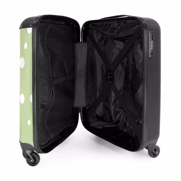 Groene achtergrond met witte stippen NBS - Handbagage koffer - Unisex middel -binnenkant