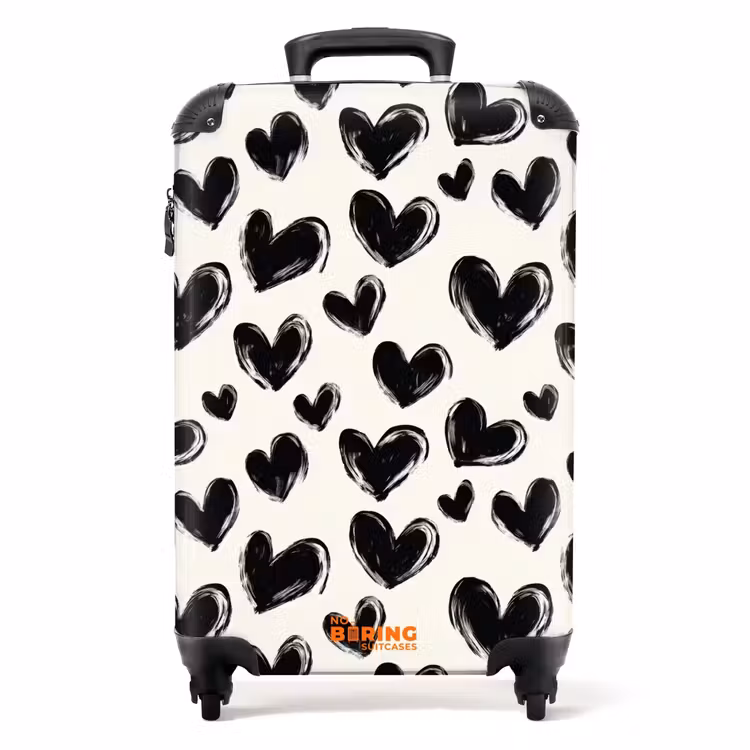 Hartjes - Patroon - Zwart NBS - Handbagage koffer - Volwassenen Unisex middel -productfoto_recht