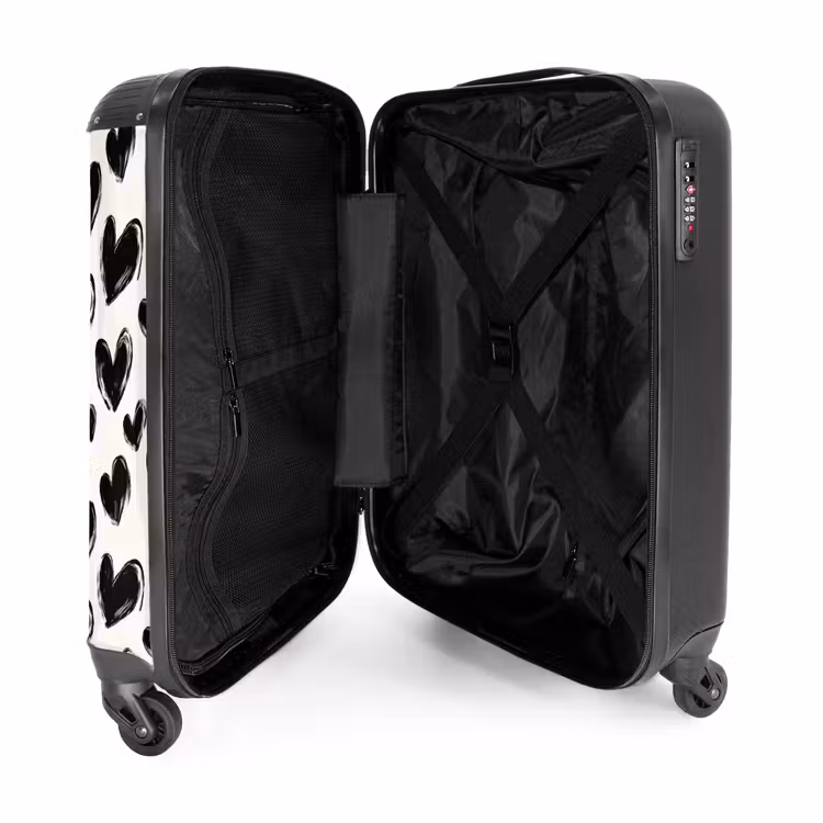 Hartjes - Patroon - Zwart NBS - Handbagage koffer - Volwassenen Unisex middel -binnenkant