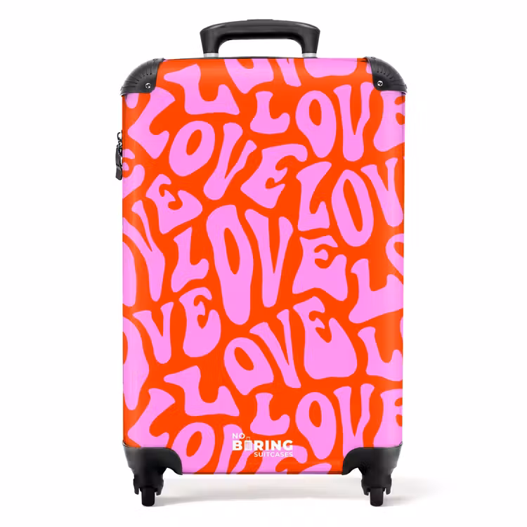 Herhalend ‘LOVE’-patroon in roze op rood NBS - Handbagage koffer - Kinderen Unisex middel -productfoto_recht