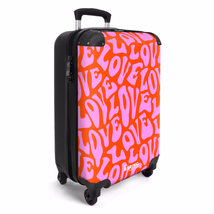Herhalend ‘LOVE’-patroon in roze op rood NBS - Handbagage koffer - Kinderen Unisex middel -productfoto_3d