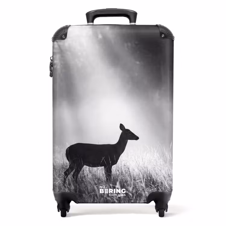 Koffer - Hert - Bos - Zonnestralen - Zwart-wit - Natuur - Hert - Bos - Zonnestralen - Zwart-wit - Natuur NBS - Handbagage koffer - Volwassenen Unisex middel