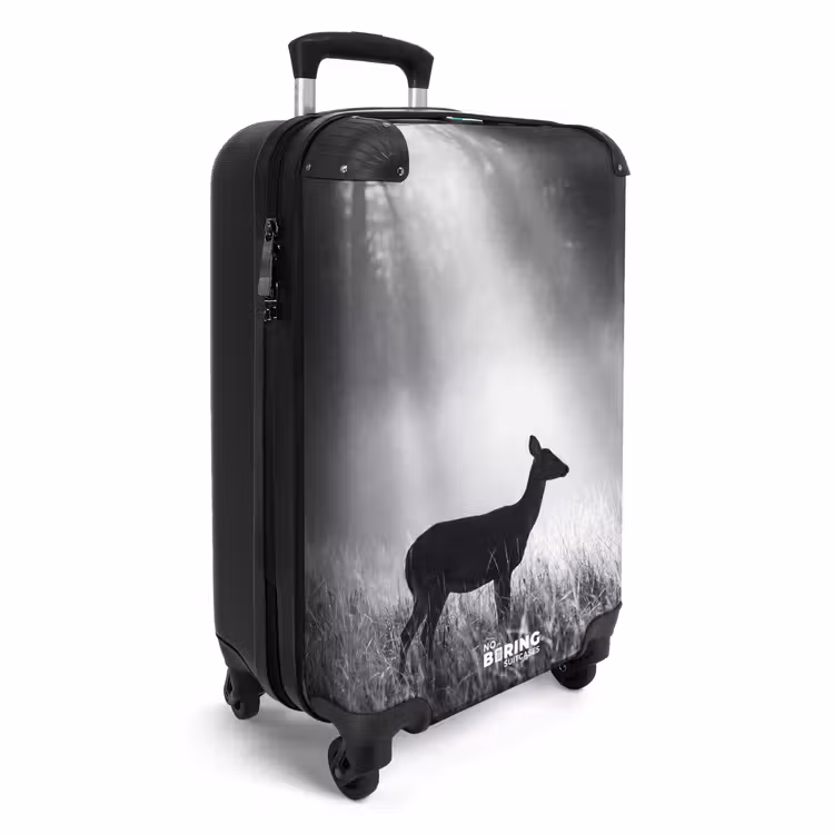 Koffer - Hert - Bos - Zonnestralen - Zwart-wit - Natuur - Hert - Bos - Zonnestralen - Zwart-wit - Natuur NBS - Handbagage koffer - Volwassenen Unisex middel