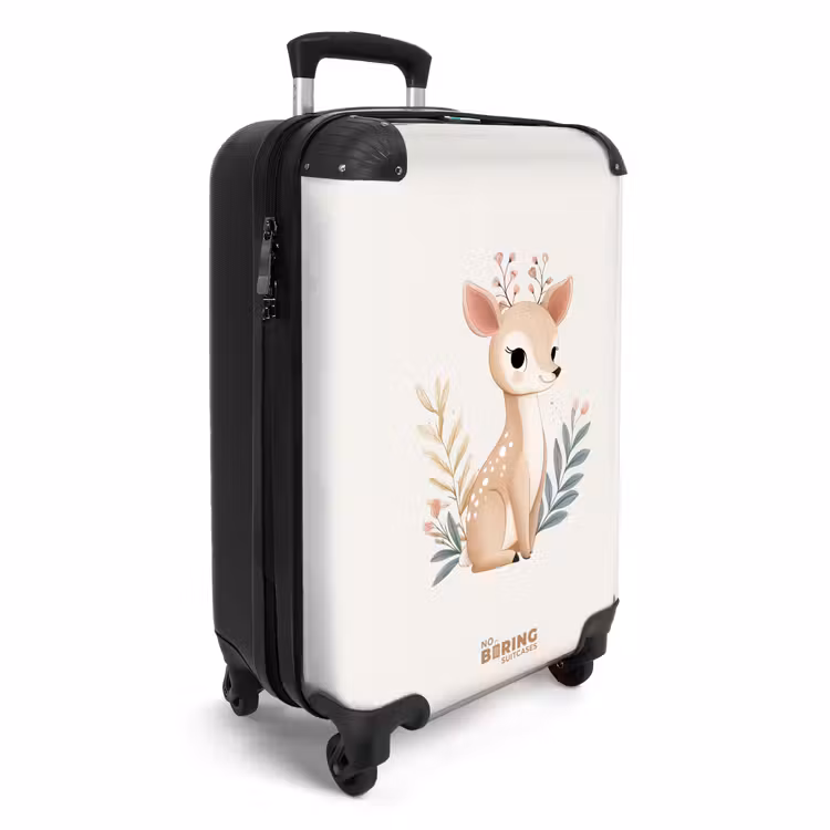 Hertje omringd door planten in beige tinten NBS - Handbagage koffer - Volwassenen Unisex middel -productfoto_3d