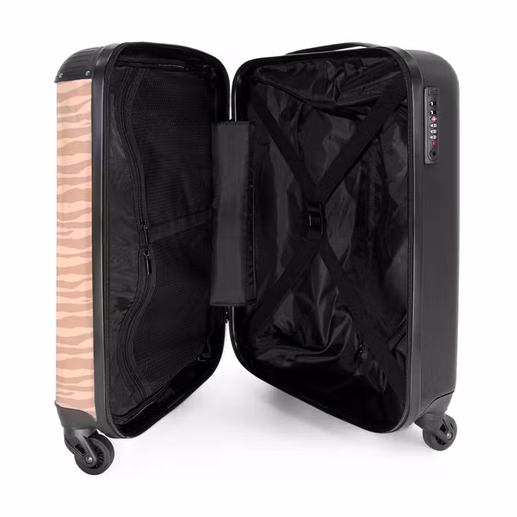 Horizontale strepen op beige achtergrond NBS - Handbagage koffer - Volwassenen Unisex middel -binnenkant