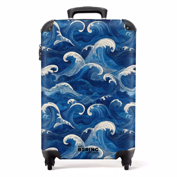 Koffer - Japans - Oceaan - Golven - Blauw - Japans - Oceaan - Golven - Blauw NBS - Handbagage koffer - Volwassenen Unisex middel