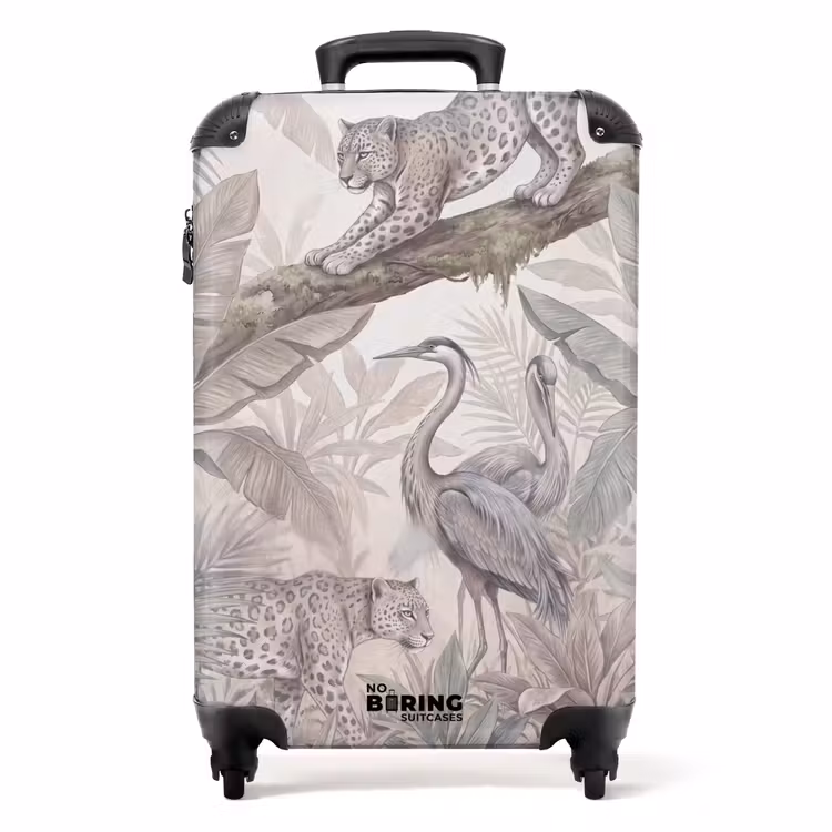 Koffer - Kat - Vogel - Jungle - Illustratie - Dieren - Kat - Vogel - Jungle - Illustratie - Dieren NBS - Handbagage koffer - Volwassenen Unisex middel