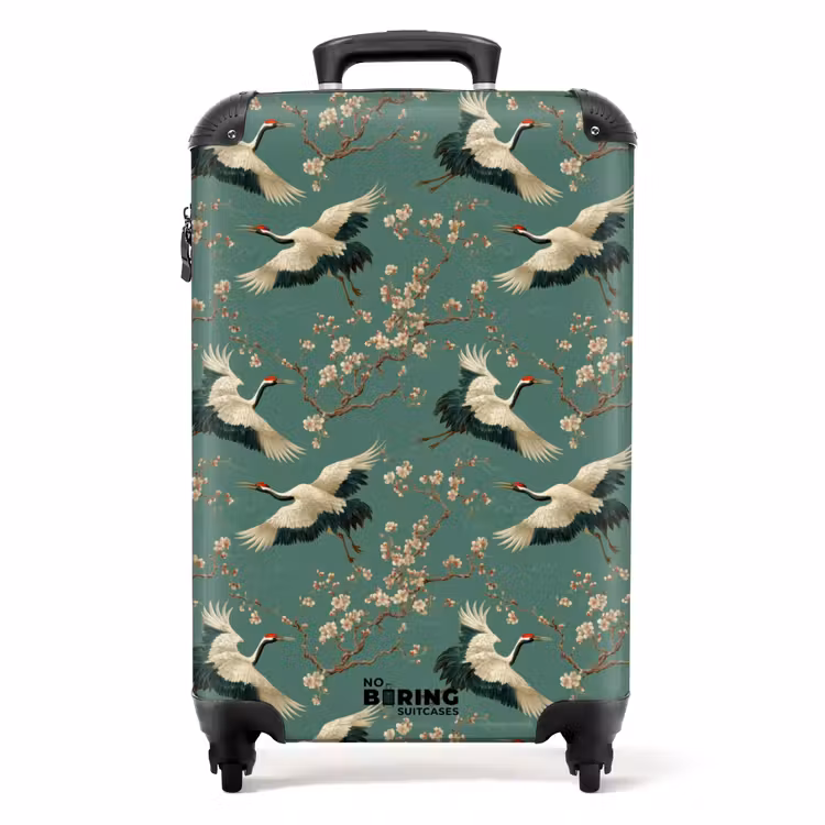 Kersenbloesem - Kraamvogels - Groen NBS - Handbagage koffer - Volwassenen Unisex middel -productfoto_recht