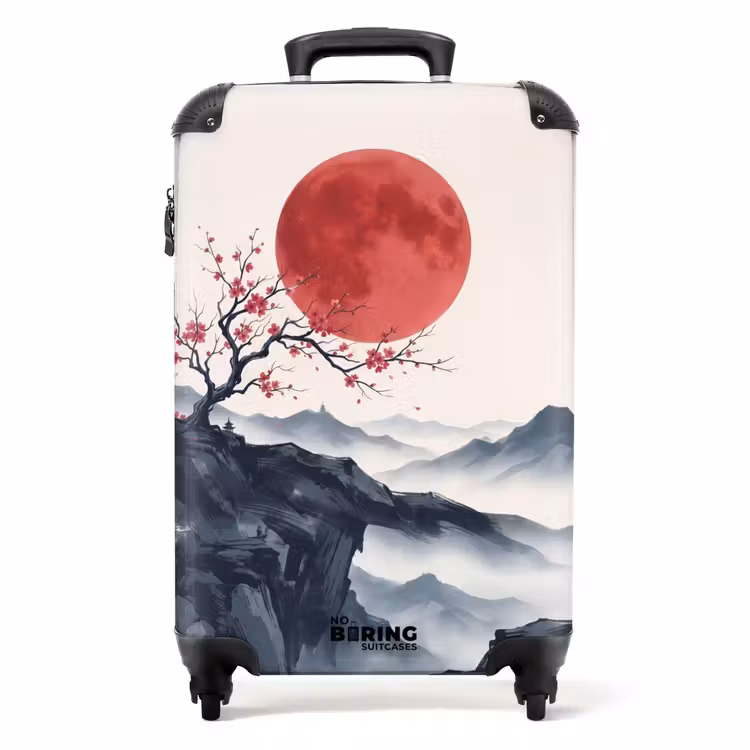 Koffer - Kersenbloesem - Oosters - Rood - Kersenbloesem - Oosters - Rood NBS - Handbagage koffer - Volwassenen Unisex middel
