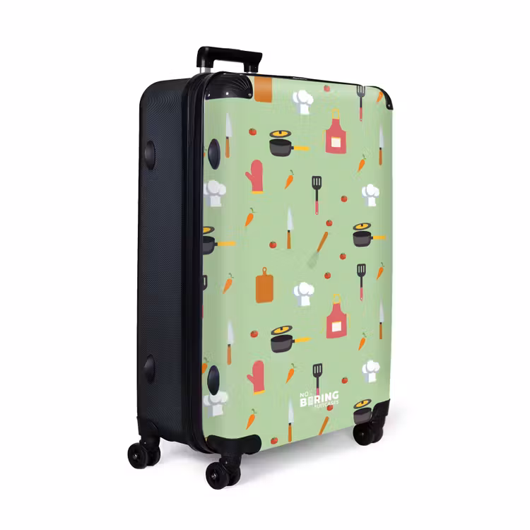 Keukenaccessoires en ingrediënten op lichtgroen NBS - Large koffer - Volwassenen Unisex groot -product1