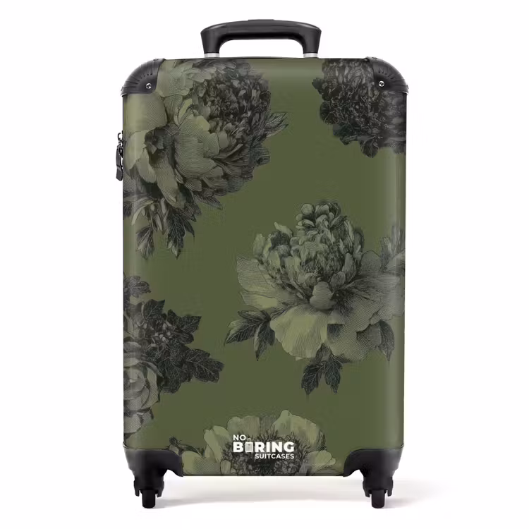 Koffer - Klassiek - botanisch - olijfgroen - bloemen - Klassiek - botanisch - olijfgroen - bloemen NBS - Handbagage koffer - Volwassenen Unisex middel