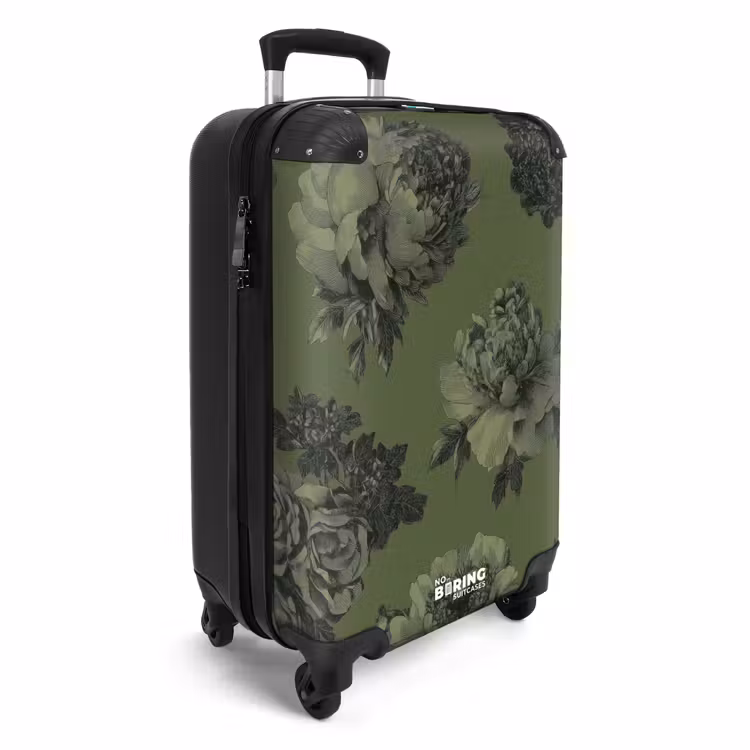 Koffer - Klassiek - botanisch - olijfgroen - bloemen - Klassiek - botanisch - olijfgroen - bloemen NBS - Handbagage koffer - Volwassenen Unisex middel
