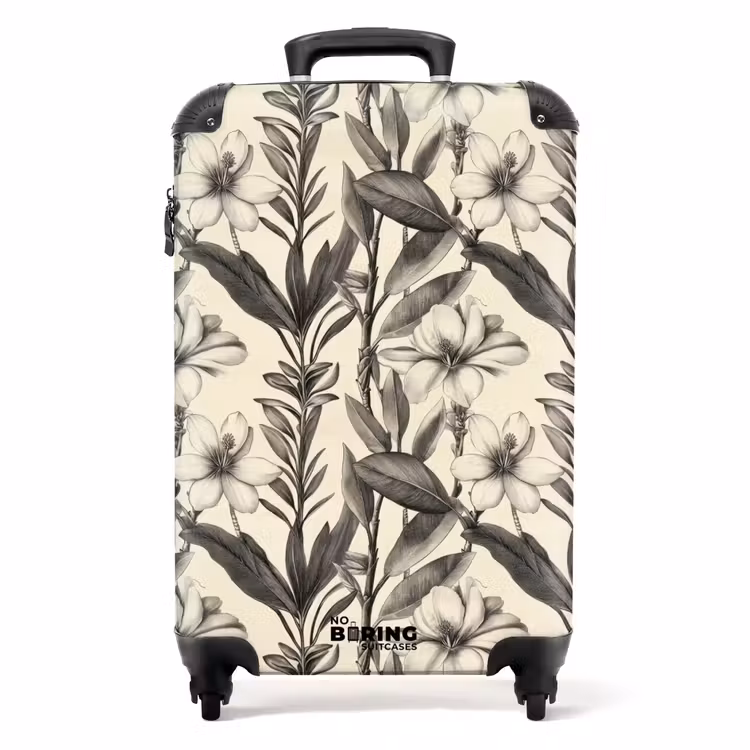 Klassiek - Botanisch - Zwart - Beige NBS - Handbagage koffer - Volwassenen Unisex middel -productfoto_recht