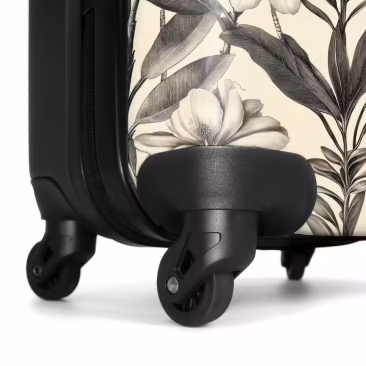 Klassiek - Botanisch - Zwart - Beige NBS - Handbagage koffer - Volwassenen Unisex middel -wiel