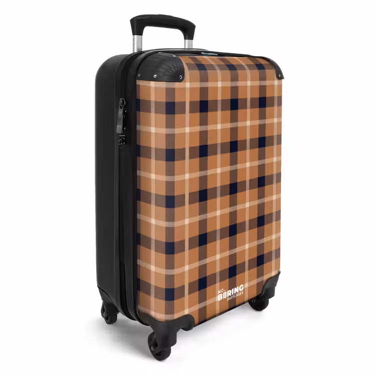 Klassiek dambordpatroon in camel en zwart NBS - Handbagage koffer - Kinderen Unisex middel -productfoto_3d