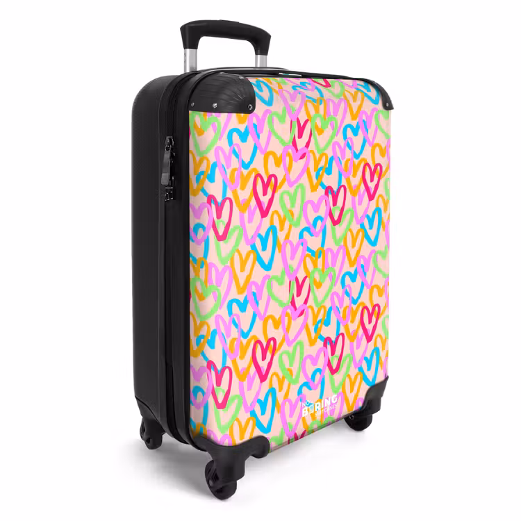 Kleurrijk hartjespatroon op pastelroze NBS - Handbagage koffer - Volwassenen Unisex middel -productfoto_3d