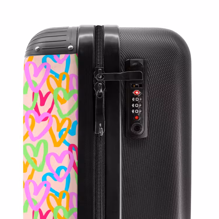 Kleurrijk hartjespatroon op pastelroze NBS - Handbagage koffer - Volwassenen Unisex middel -slot