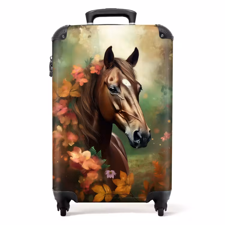 Koffer - Paard - Bloemen - Natuur - Dieren - Bos - Oranje Koffer - NBS - Handbagage middel -productfoto_recht