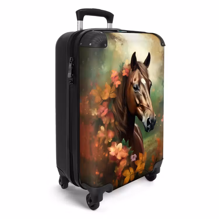 Koffer - Paard - Bloemen - Natuur - Dieren - Bos - Oranje Koffer - NBS - Handbagage middel -productfoto_3d