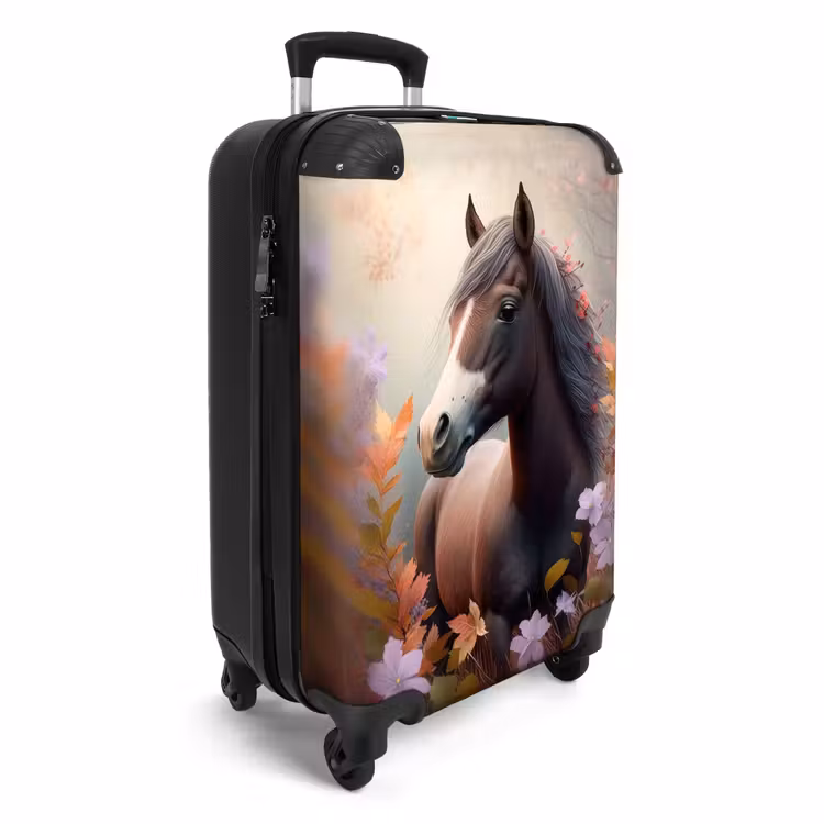 Koffer - Paard - Bloemen - Natuur - Paars - Dieren Koffer - NBS - Handbagage middel -productfoto_3d