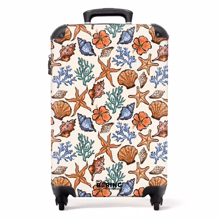 Koraal met zeesterren print NBS - Handbagage koffer - Volwassenen Unisex middel -productfoto_recht