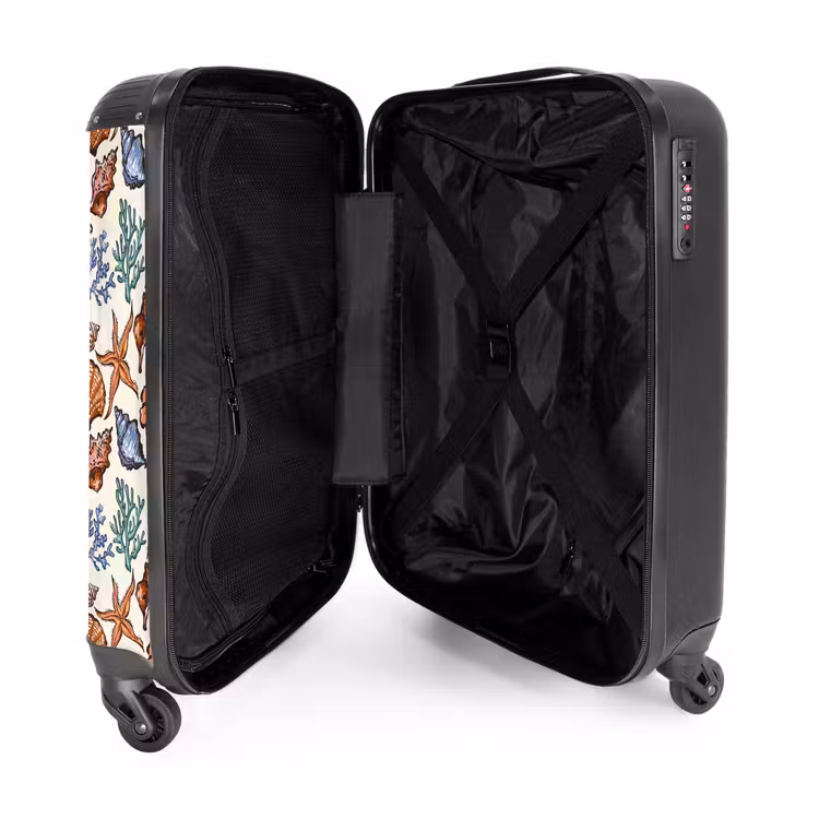 Koraal met zeesterren print NBS - Handbagage koffer - Volwassenen Unisex middel -binnenkant