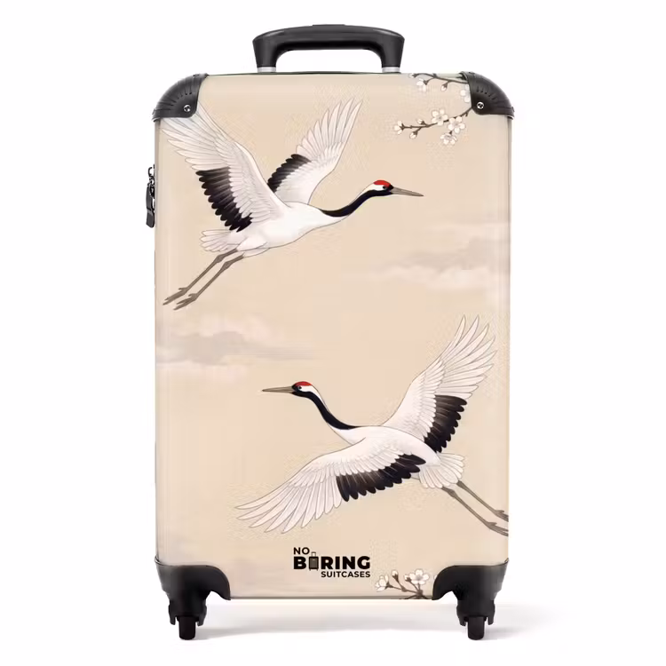 Koffer - Kraanvogels - Bloesem - Beige - Kraanvogels - Bloesem - Beige NBS - Handbagage koffer - Volwassenen Unisex middel