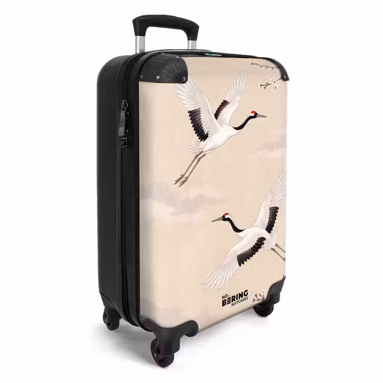 Koffer - Kraanvogels - Bloesem - Beige - Kraanvogels - Bloesem - Beige NBS - Handbagage koffer - Volwassenen Unisex middel