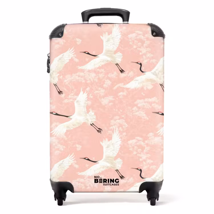 Kraanvogels - Bloesem - Roze NBS - Handbagage koffer - Volwassenen Unisex middel -productfoto_recht