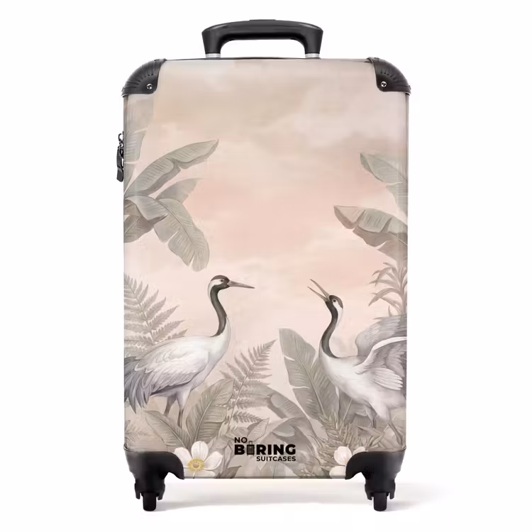 Koffer - Kraanvogels - Natuur - Roze - Kraanvogels - Natuur - Roze NBS - Handbagage koffer - Volwassenen Unisex middel